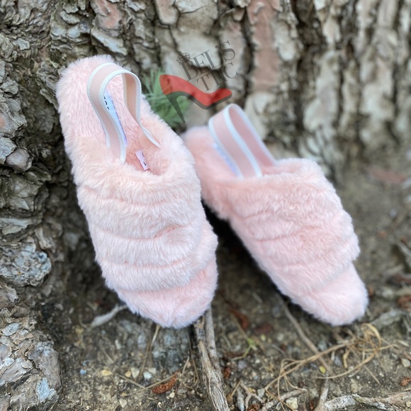 Fluff Vegan Fur Slingback Blush Slippers Sandals - Picture 6 of 7